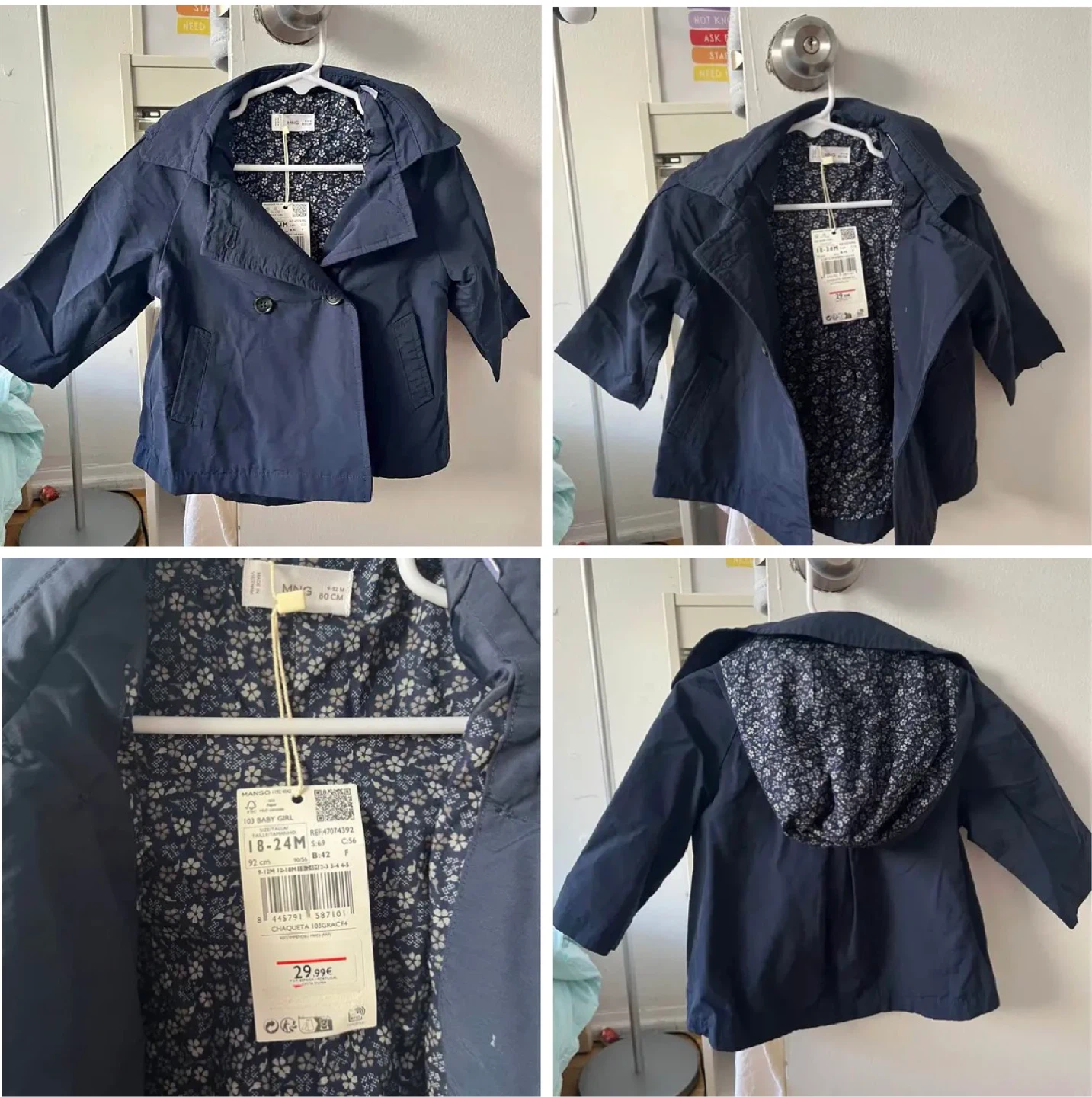 New with labels- Toddler girl trench coat 18-24mo