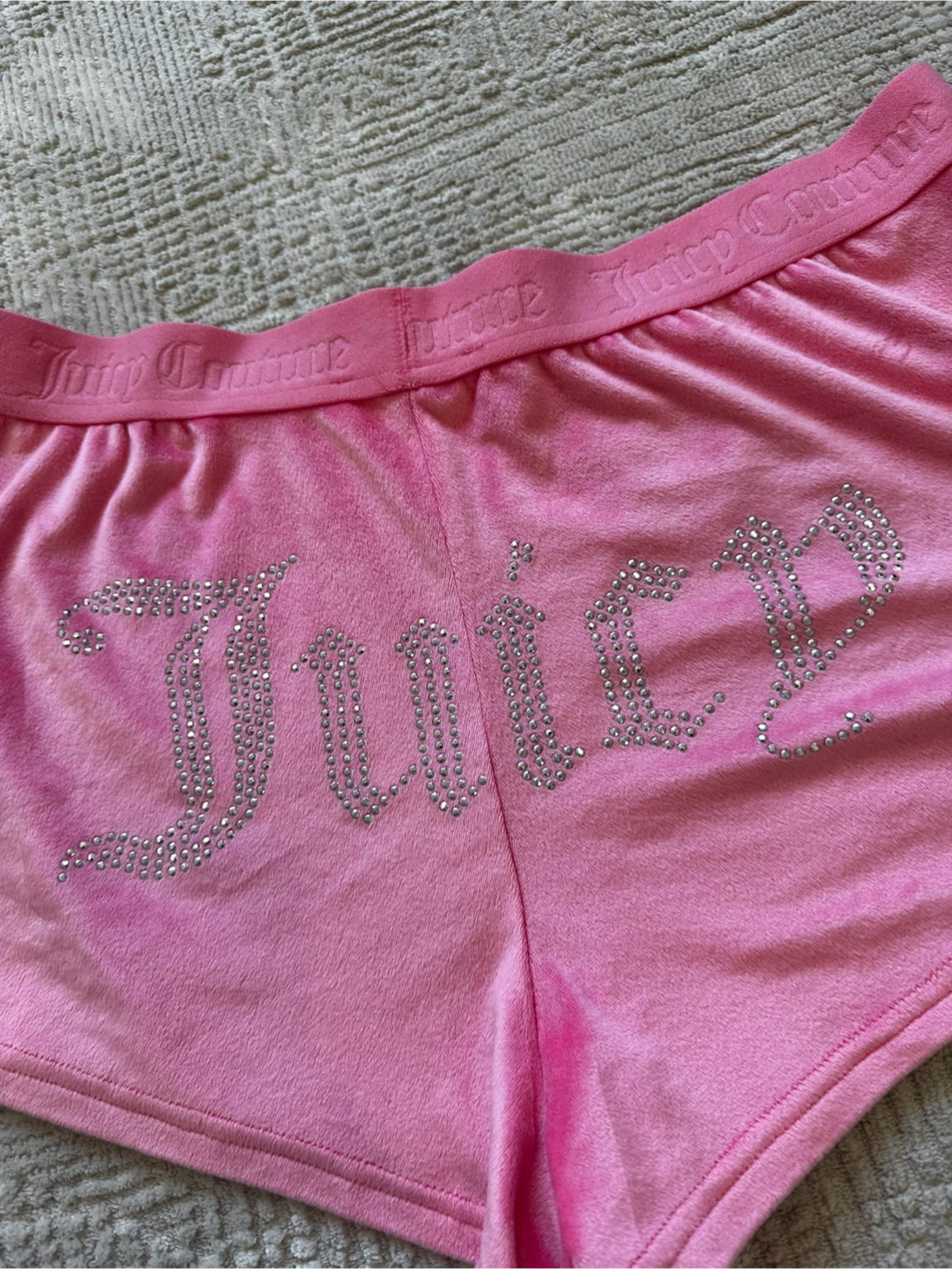 Juicy Couture Pink Velour Shorts with Rhinestone Logo