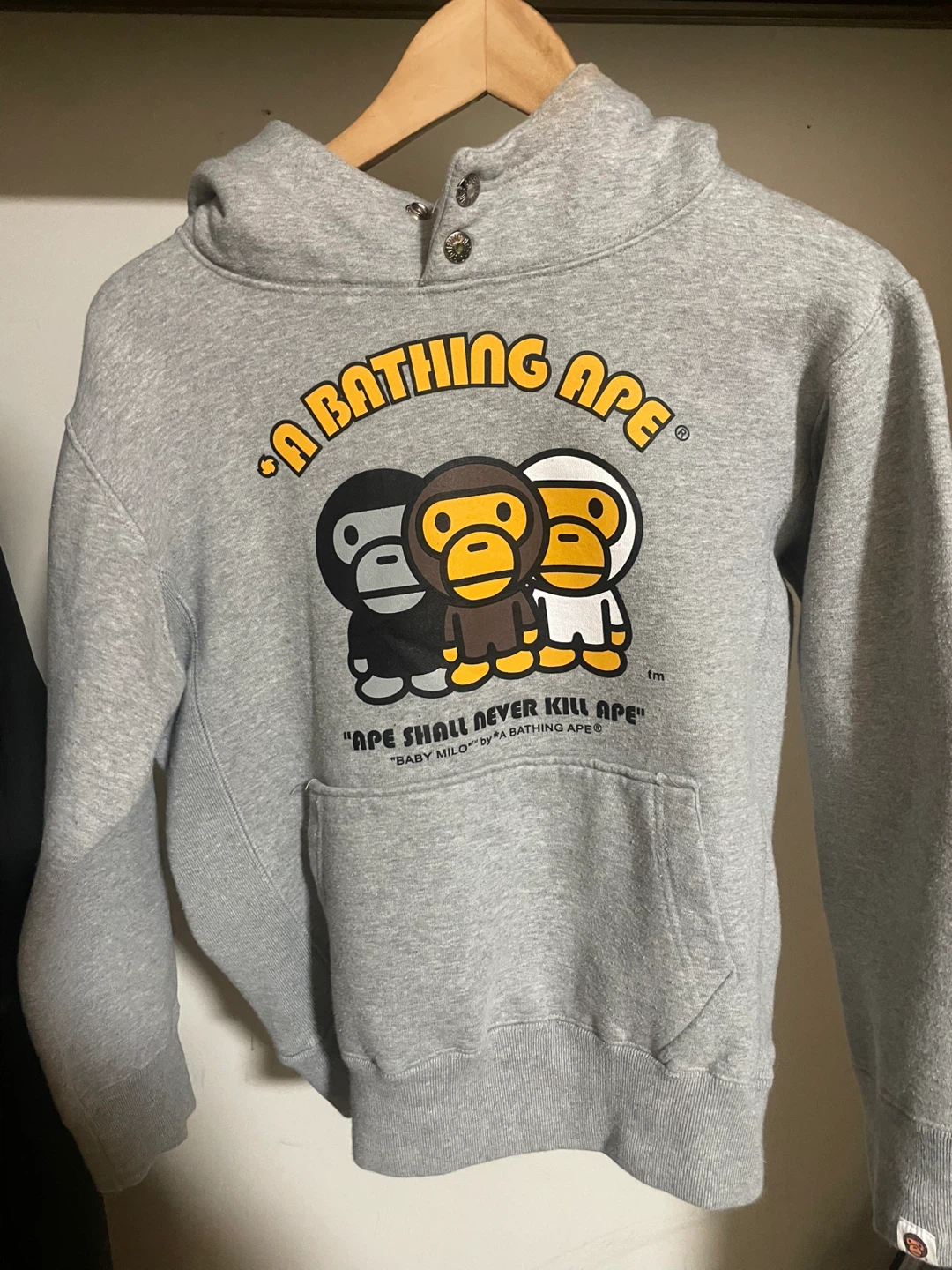 A Bathing Ape Grey Hoodie with Baby Milo Graphic