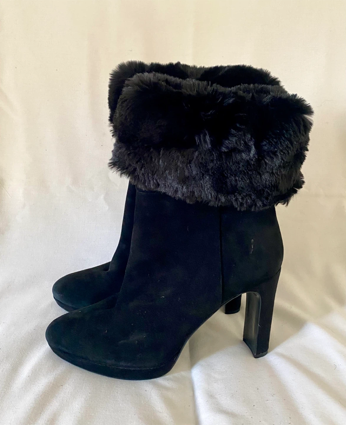 Calvin Klein Pebbles faux-fur Black Boots , Size 9