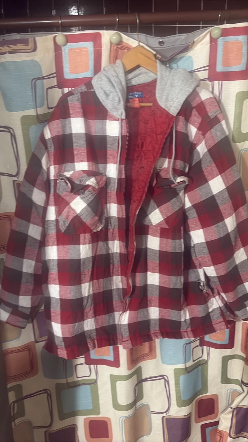 Red Plaid Flannel Lined Hooded Jacket