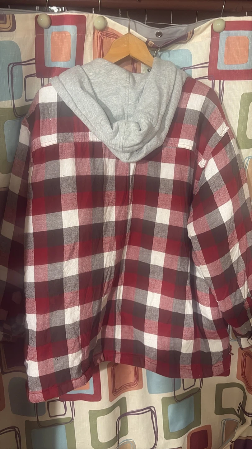 Red Plaid Flannel Lined Hooded Jacket - photo 3