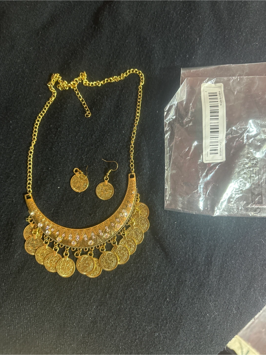 Gold Coin Tassel Necklace and Earring Set