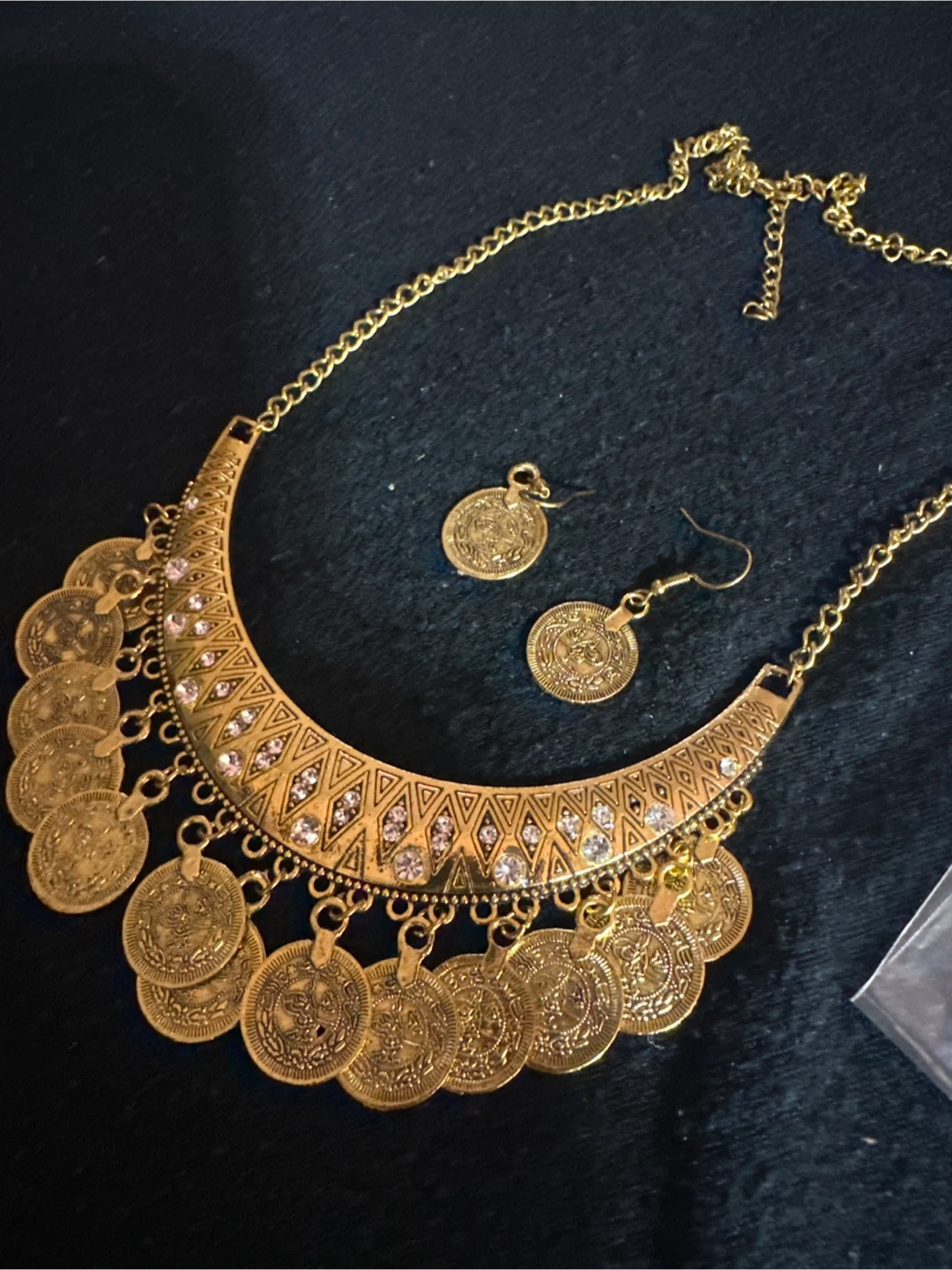 Gold Coin Tassel Necklace and Earring Set - photo 2