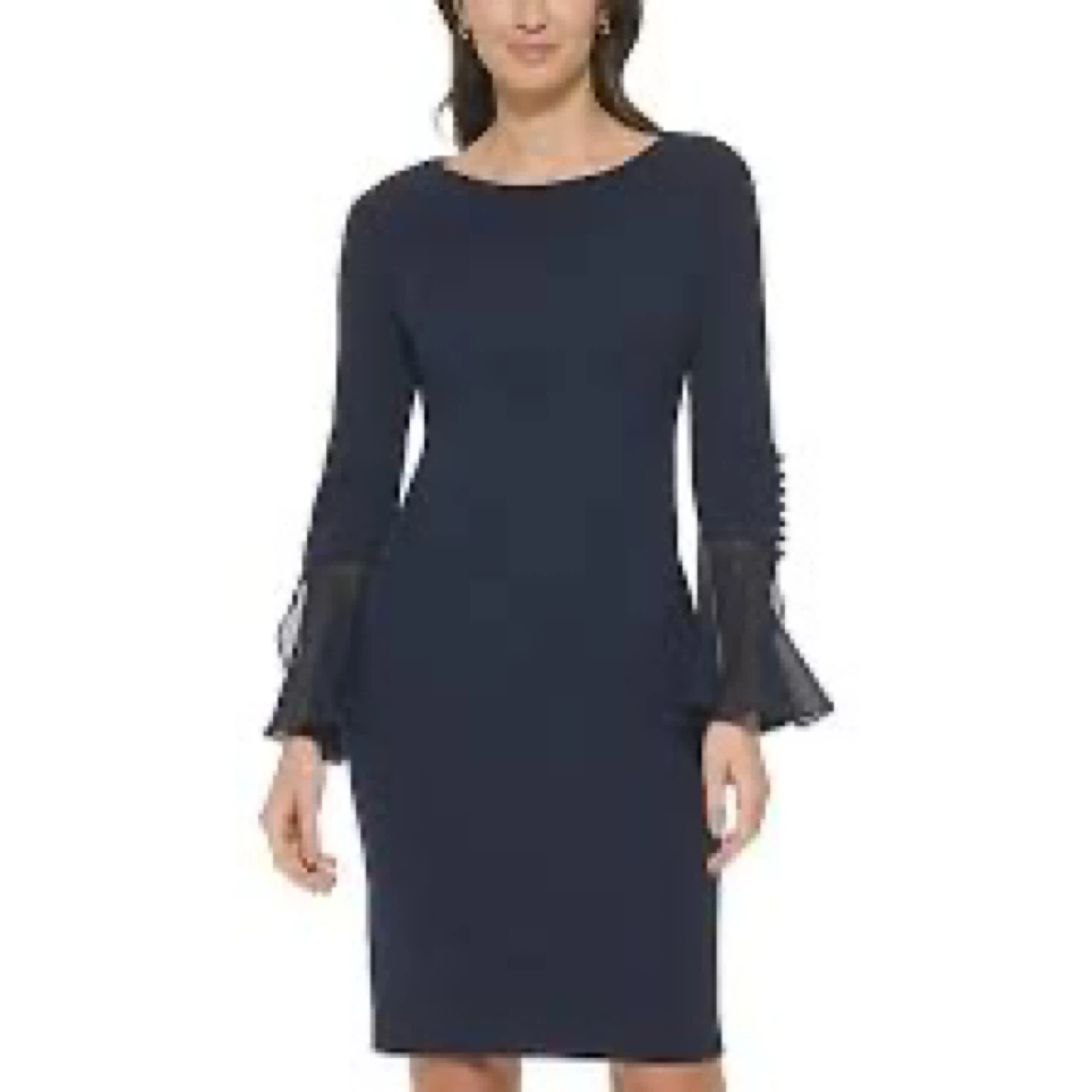 Calvin Klein Black Bell Sleeve Sheath Dress Size 2