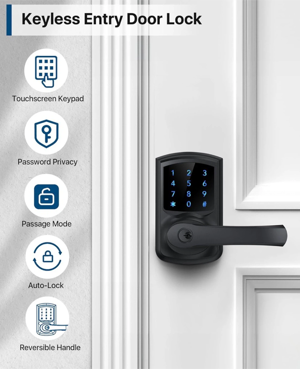 HIDALIFE Keyless Entry Door Lock with Keypad and Handle - photo 2