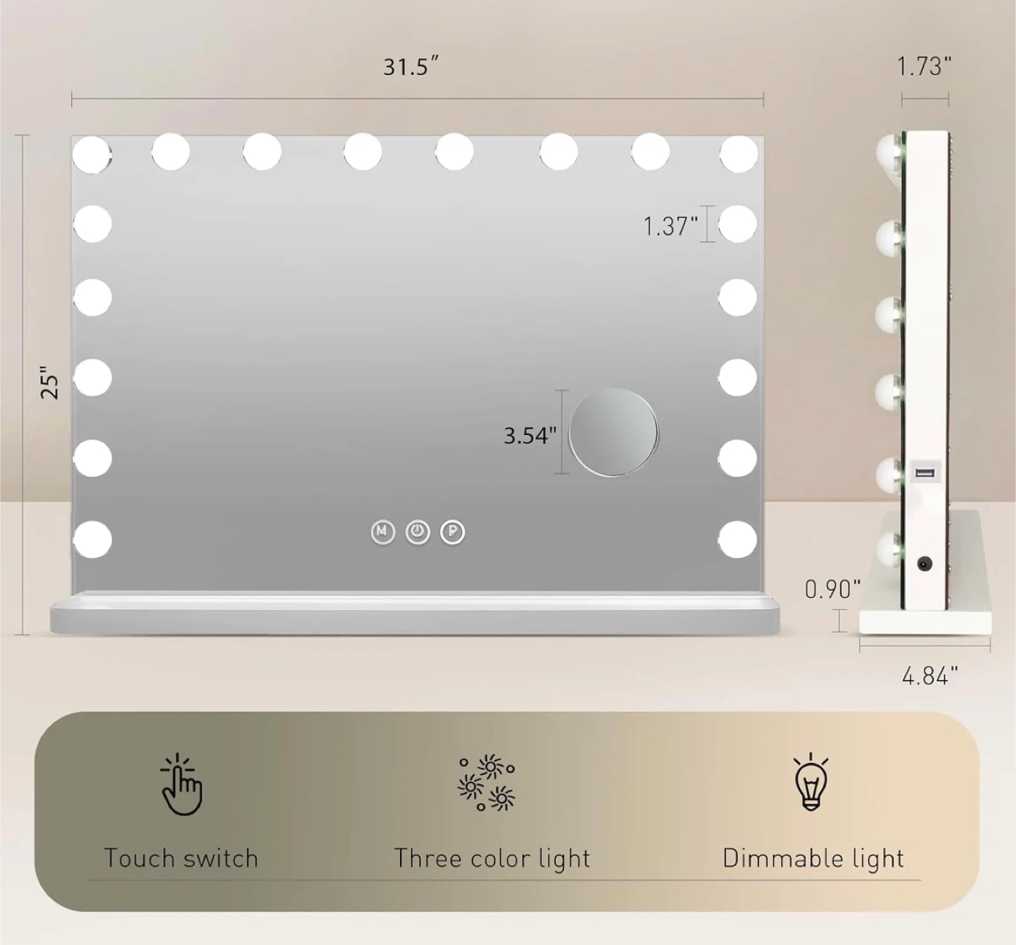 Hollywood Vanity Mirror with Lights and Magnifying Mirror - photo 2