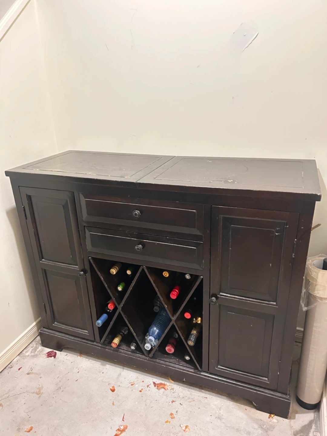 Antique Solid Wood Bar with Wine Rack