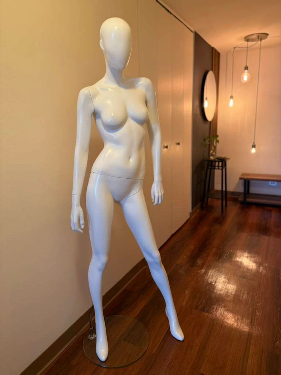 White Female Mannequin with Glass Base
