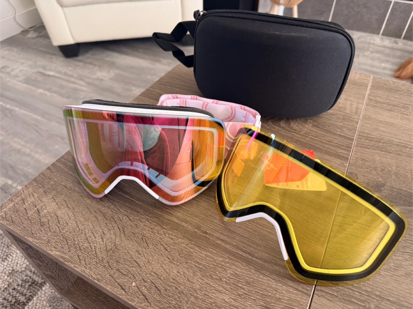 Pink Ski Goggles with Extra Lens and Case