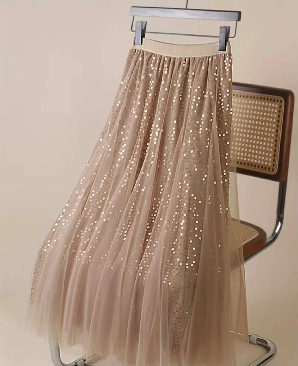 Sparkly Tulle Maxi Skirt - Beige - photo 2