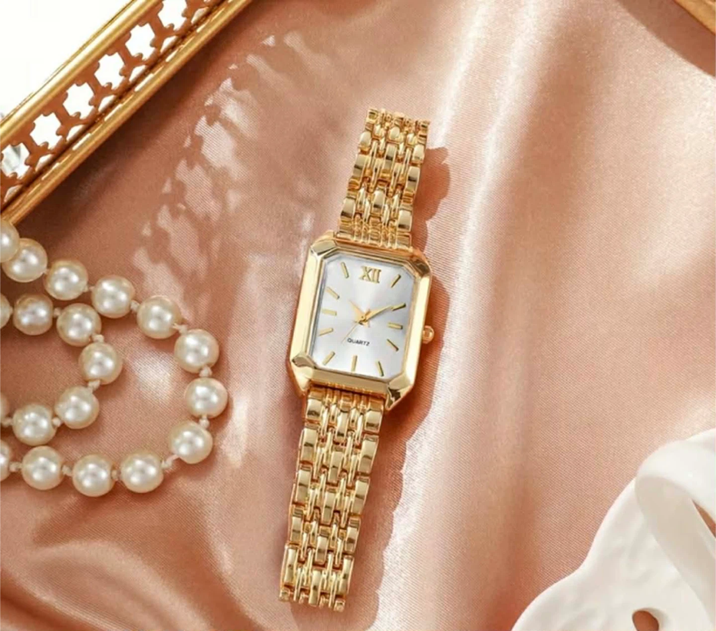 Women's Gold Rectangle Quartz Watch - photo 2