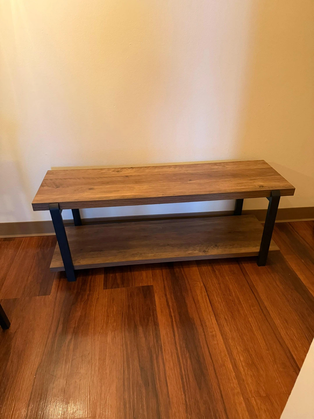 Industrial Style Wood Top Bench with Lower Shelf