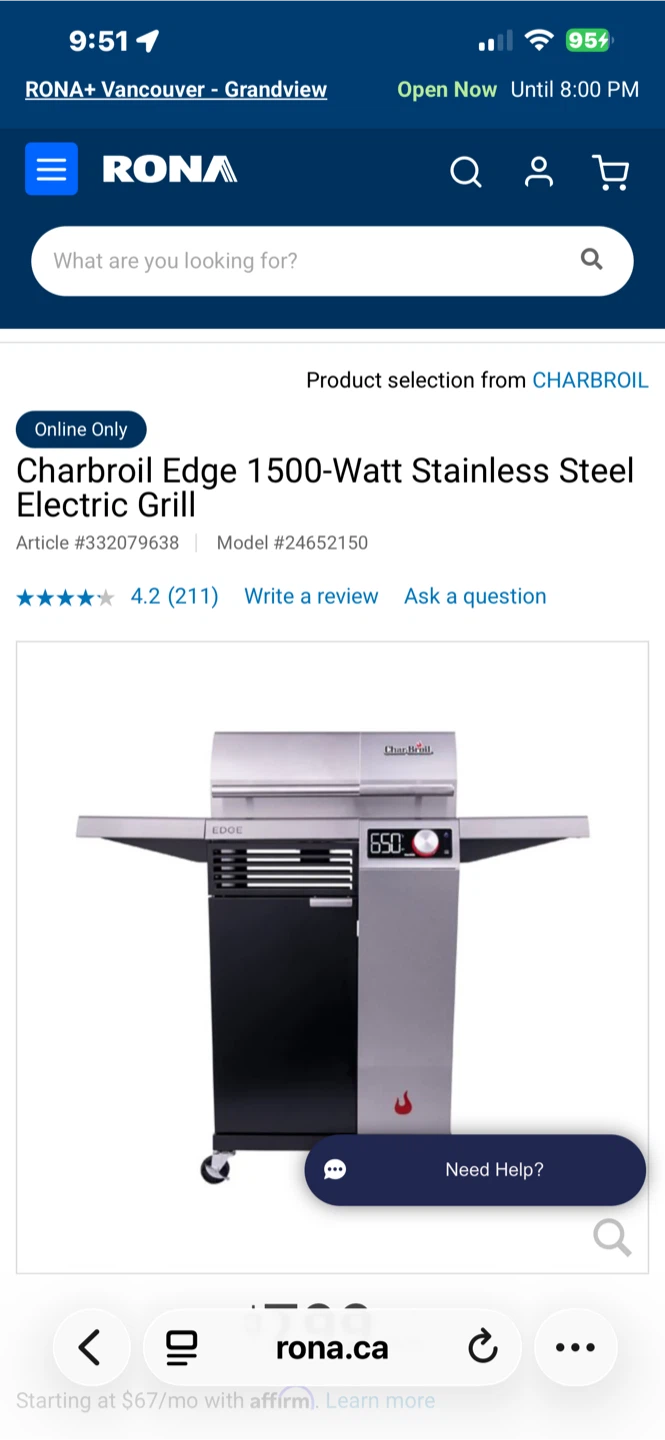 Charbroil Edge 1500-Watt Stainless Steel Electric Grill