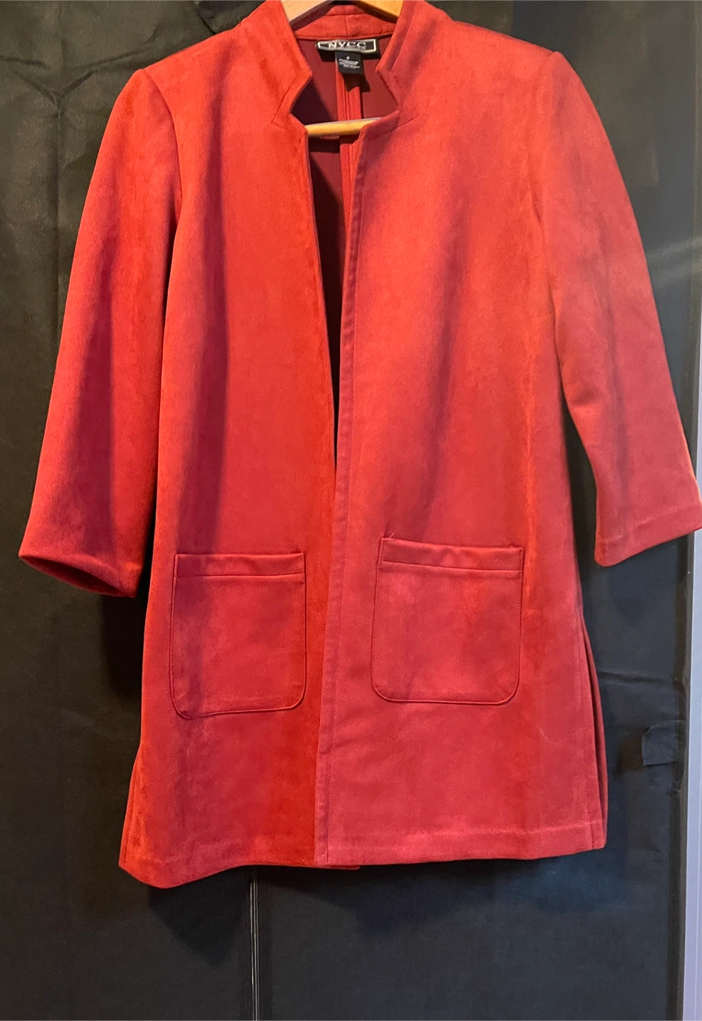 NY Collection Red Suede-like Open Front Jacket