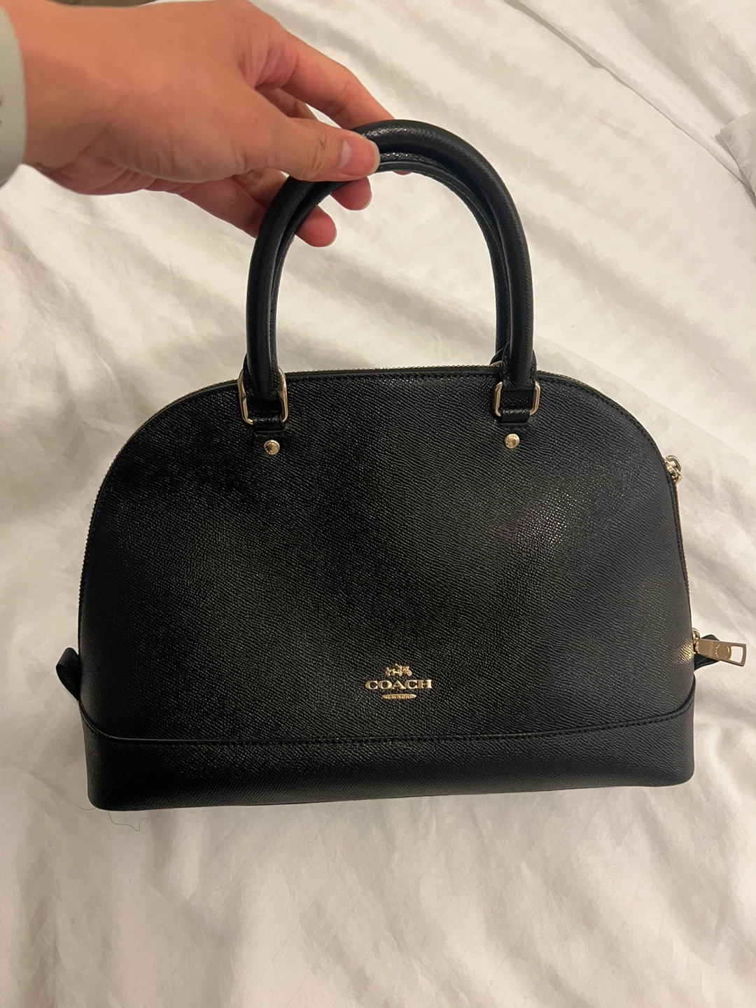 COACH Black Pebble Leather Dome Satchel Handbag