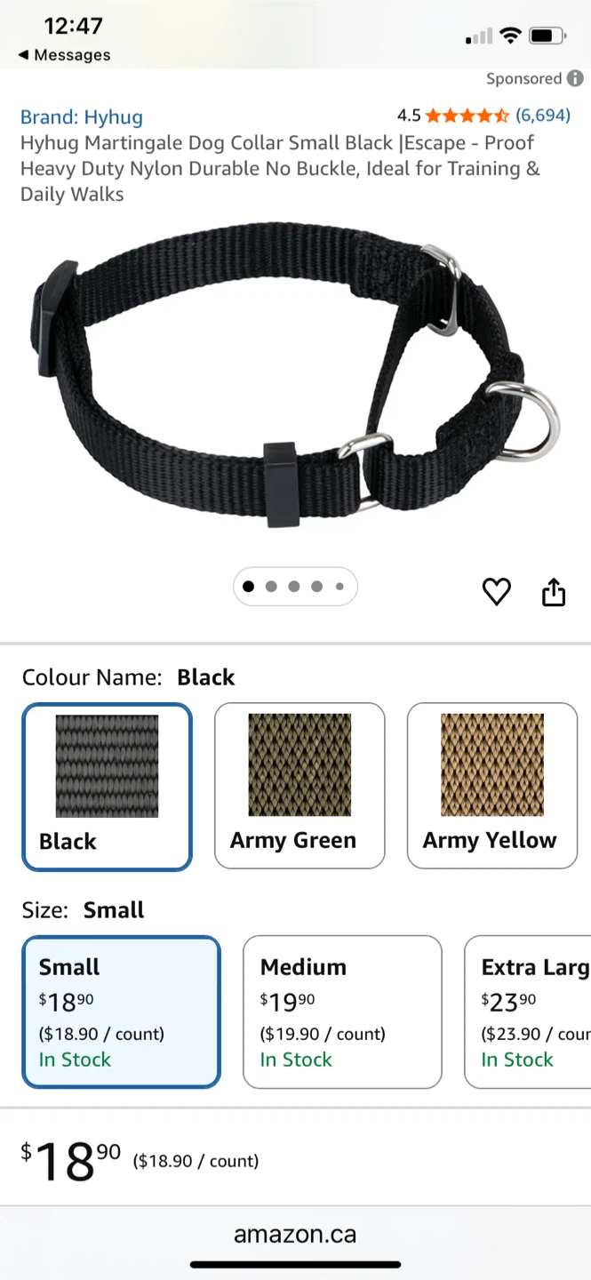 Hyhug Martingale Dog Collar - Black, Small