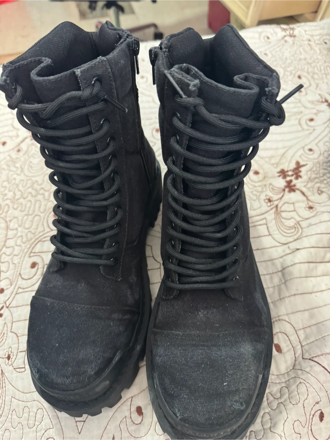 Balenciaga Black Canvas Lace-Up Combat Boots - photo 5