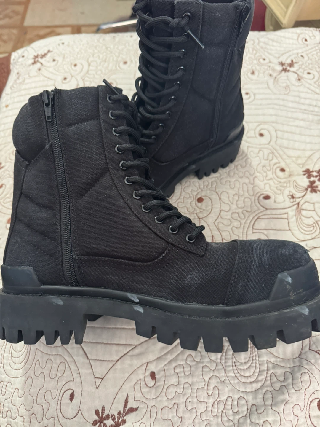 Balenciaga Black Canvas Lace-Up Combat Boots - photo 4