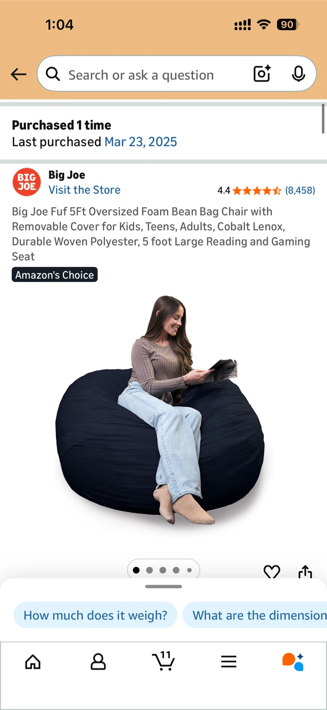 Big Joe Fuf 5Ft Oversized Foam Bean Bag Chair, Cobalt Lenox