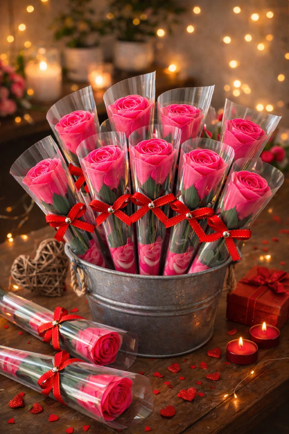Individually wrapped Pink Soap Roses