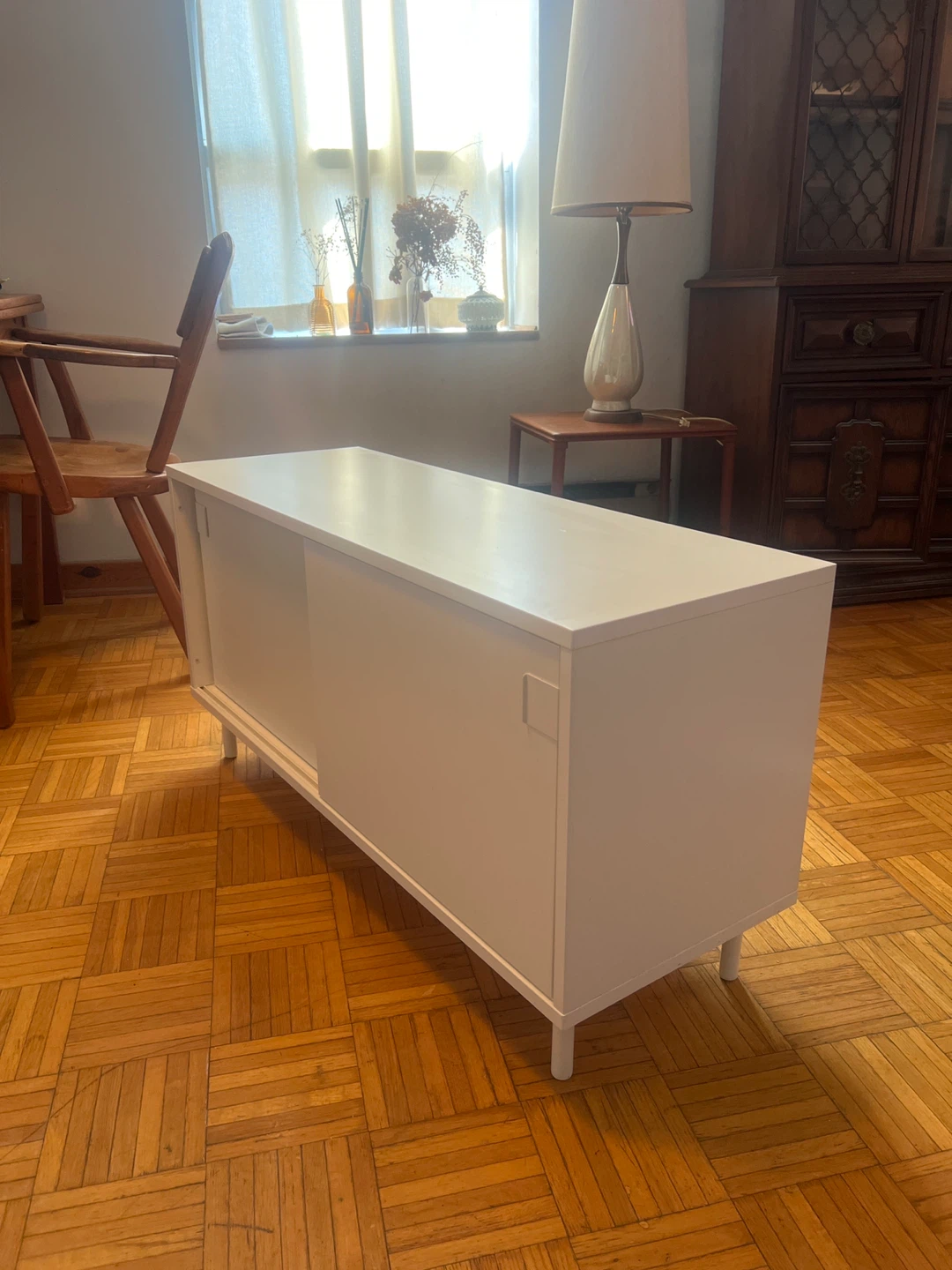 White Storage Cabinet with Sliding Doors - photo 2
