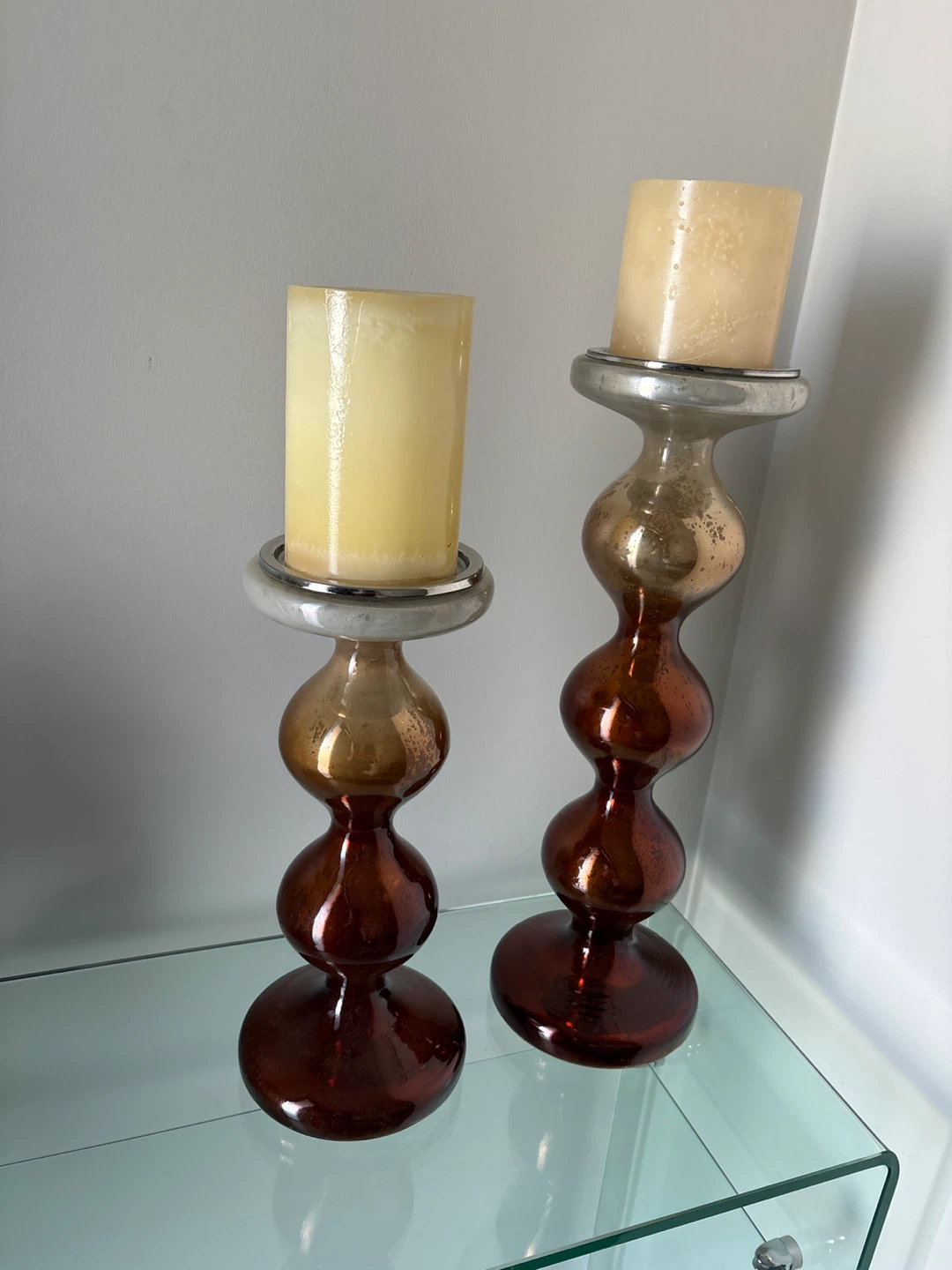 Set of 2 Glass Candle Holders