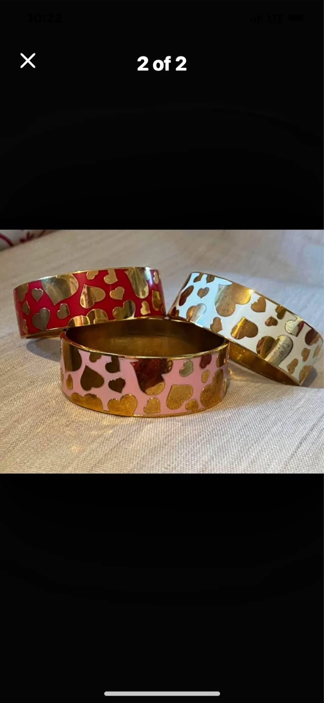 💖Set of 3 Metallic Heart Bangle Bracelets - photo 2