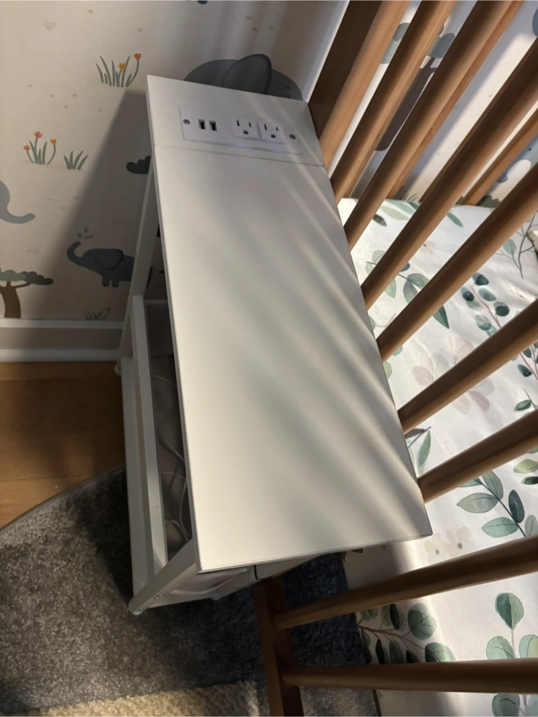 White Bedside Table with Integrated Power Outlets and USB Ports - photo 2
