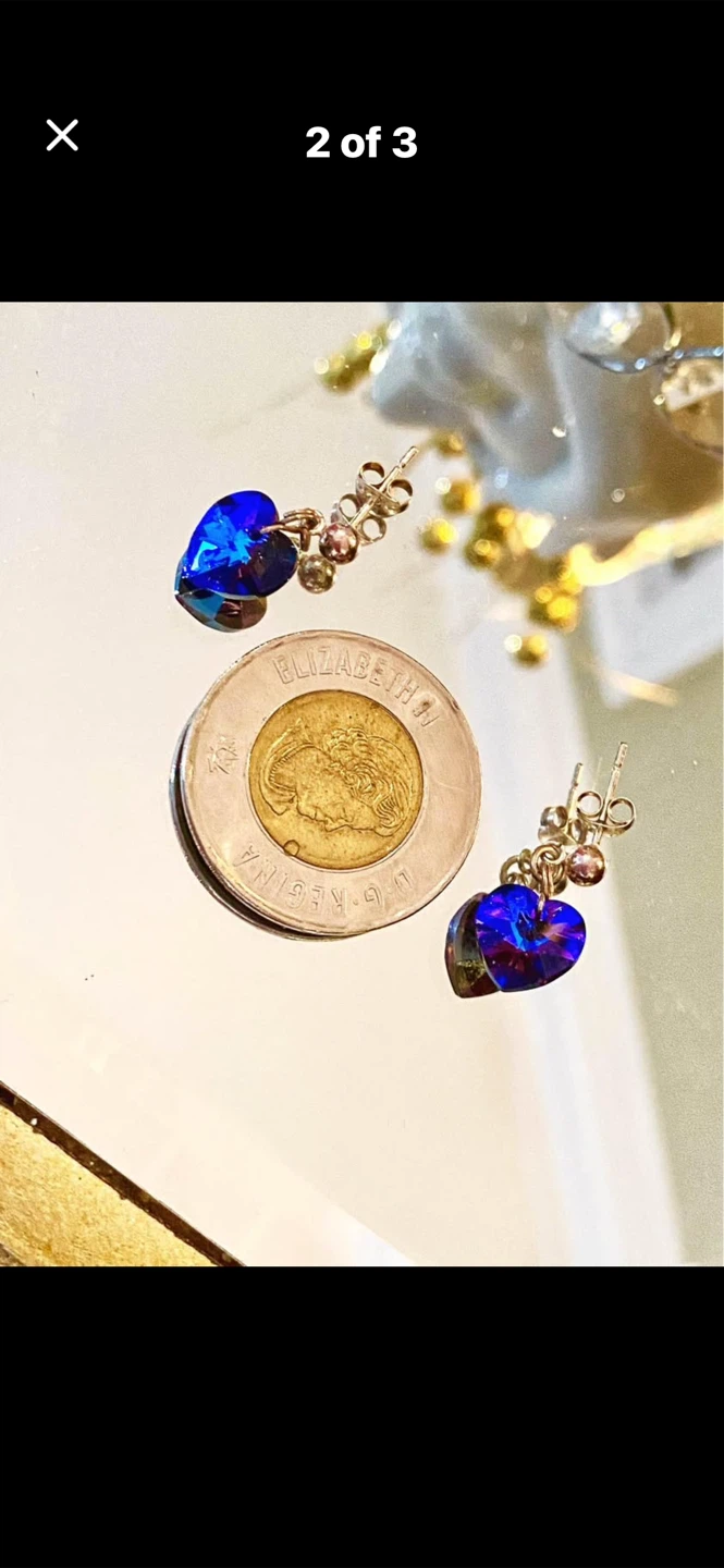 💙Cobalt Blue Heart Crystal Dangle Earrings - photo 2