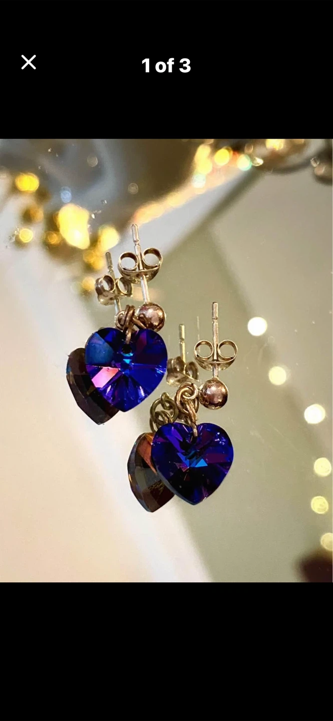 💙Cobalt Blue Heart Crystal Dangle Earrings