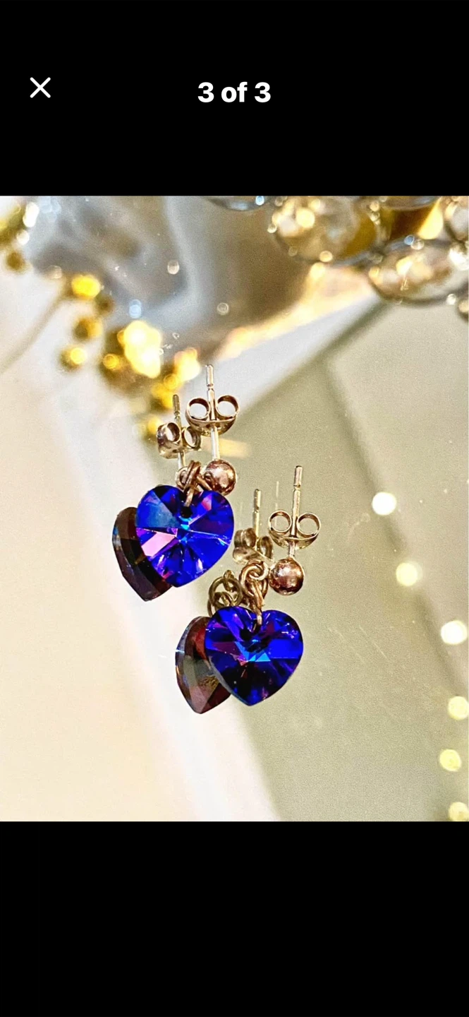 💙Cobalt Blue Heart Crystal Dangle Earrings - photo 3