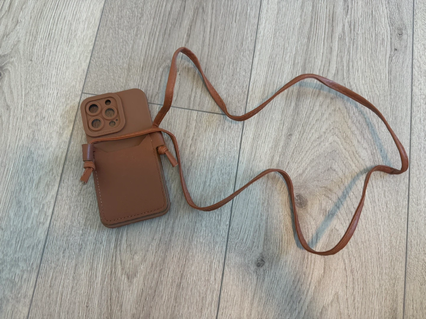 iPhone 13 Pro/ Brown Phone Case with Card Holder and Strap