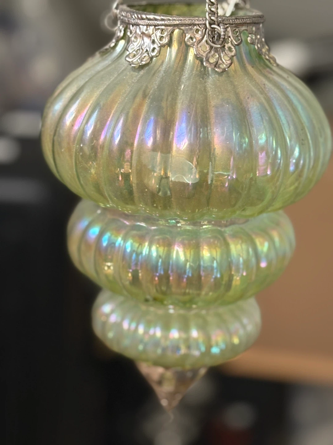 Green Iridescent Glass Hanging Lantern