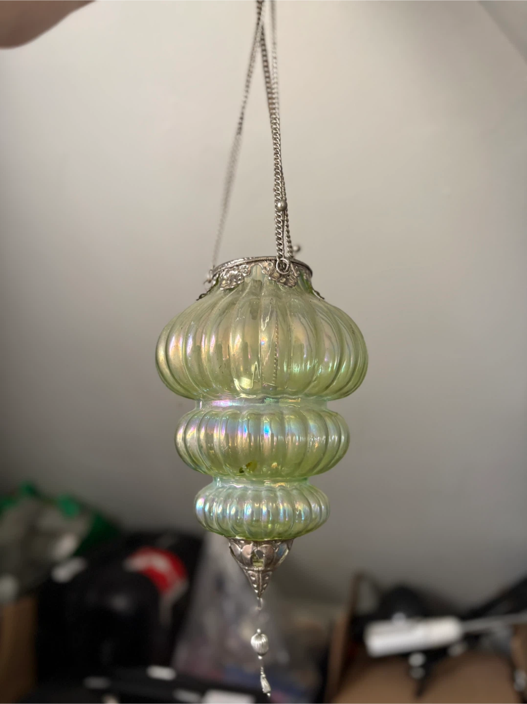 Green Iridescent Glass Hanging Lantern - photo 2