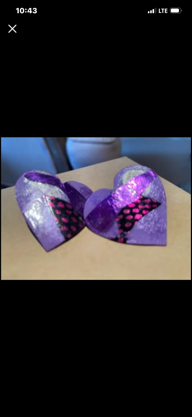 💜Exotic Purple Heart Artistic Earrings - photo 2