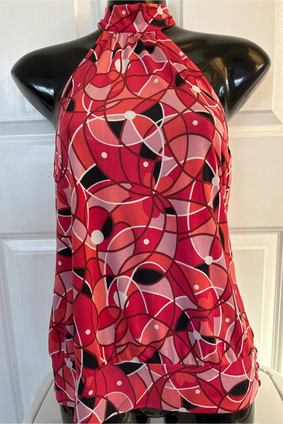 Red Patterned Halter Dress - Size 6