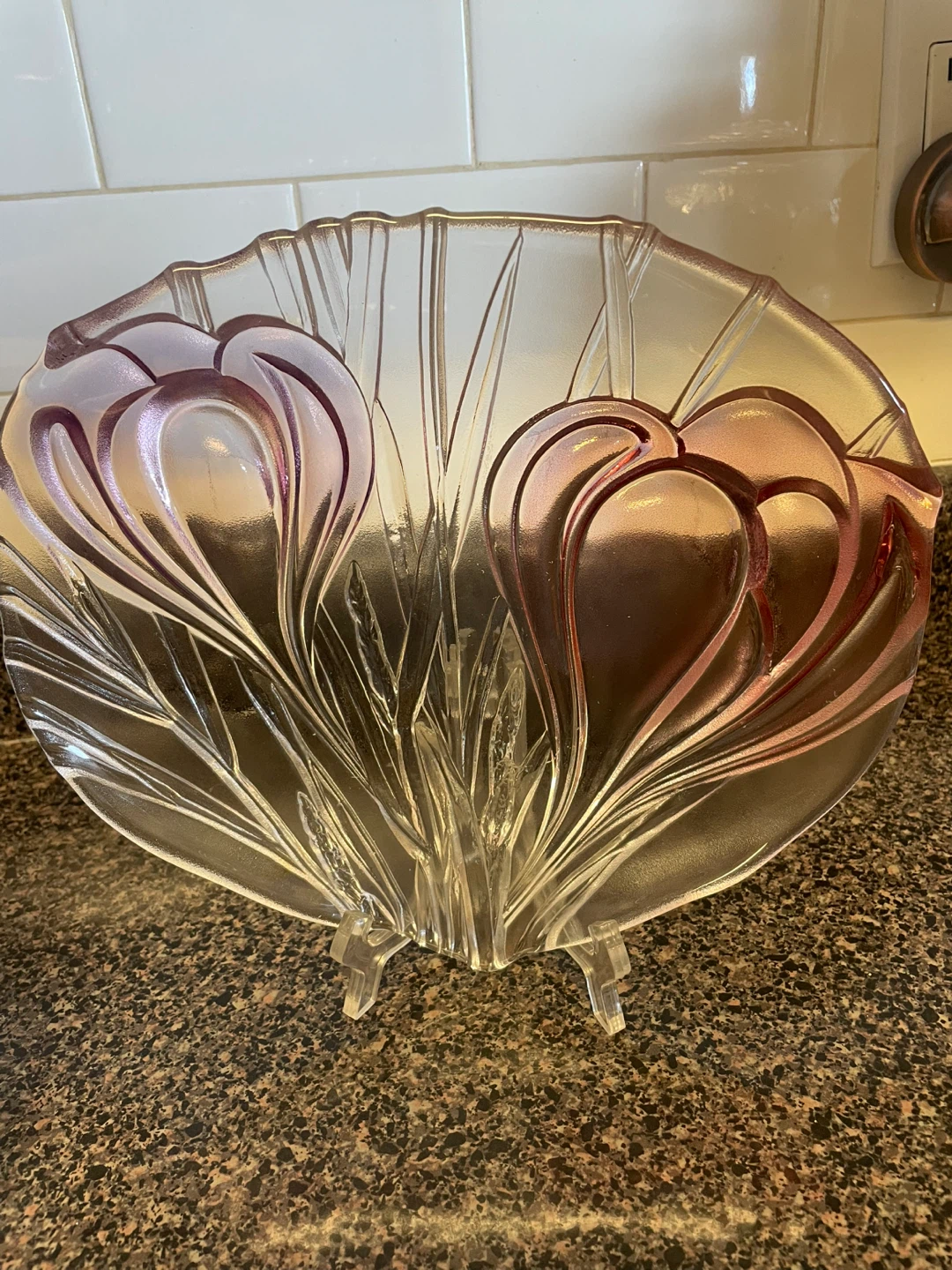 Decorative Glass Serving Platter with Floral Design