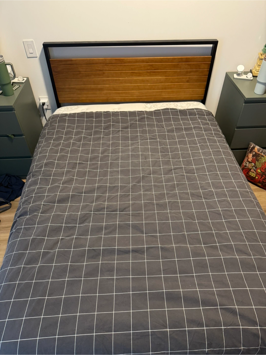 Full Bed Frame with Wood Headboard