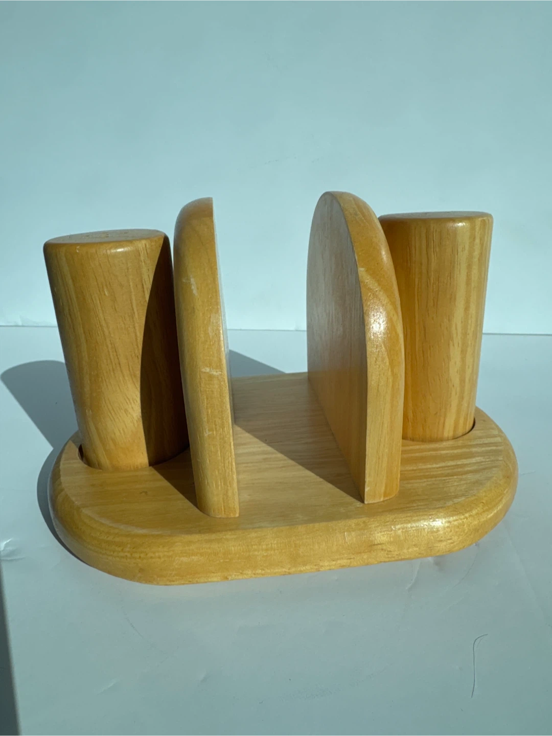 Vintage Kitchen 80s Wood Salt & Pepper Shaker Napkin Holder Set🏆