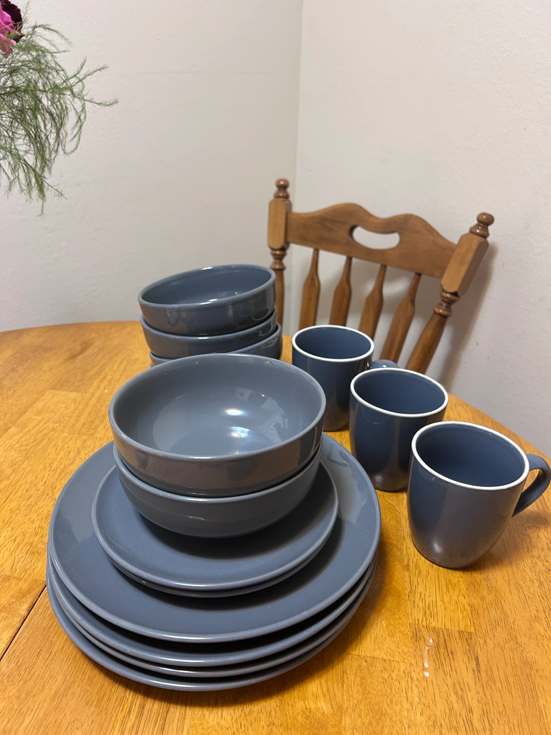 Set of Grey  3 Mugs, 6 Bowls, and 4 Plates, 2 small plates