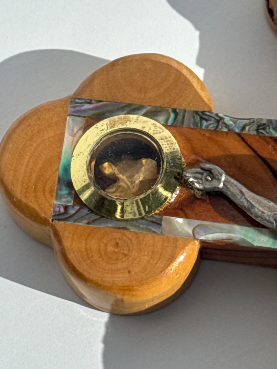 Wooden Crucifix with Relics and Abalone Inlay - photo 5