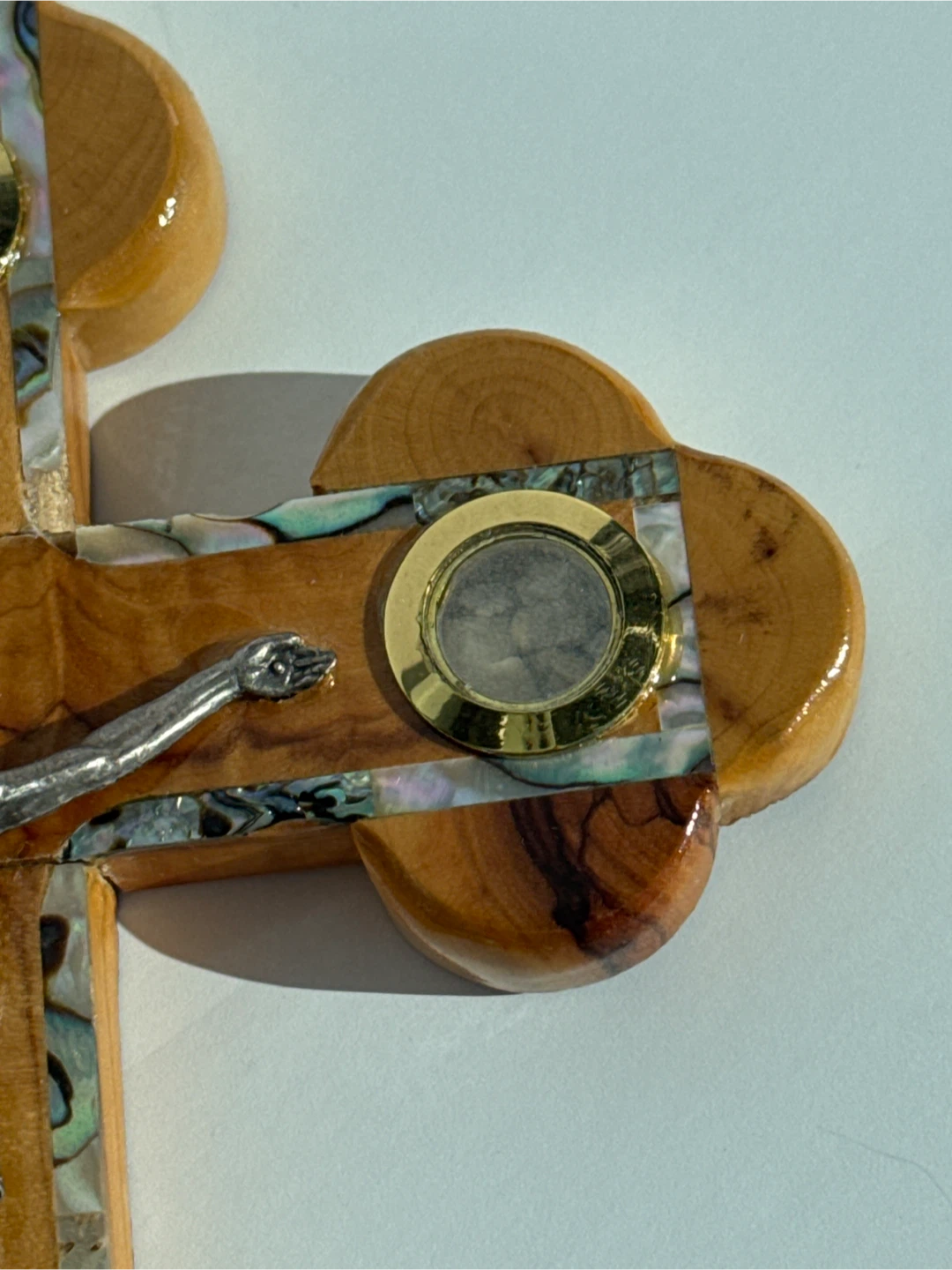 Wooden Crucifix with Relics and Abalone Inlay - photo 3
