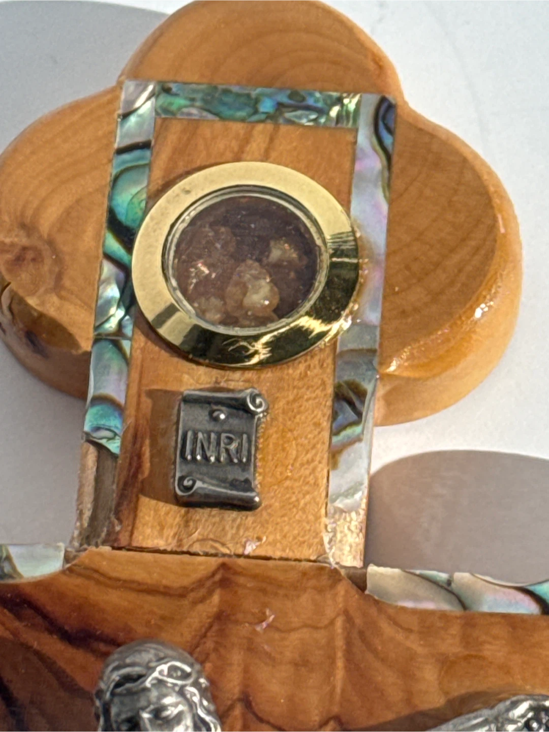 Wooden Crucifix with Relics and Abalone Inlay - photo 4