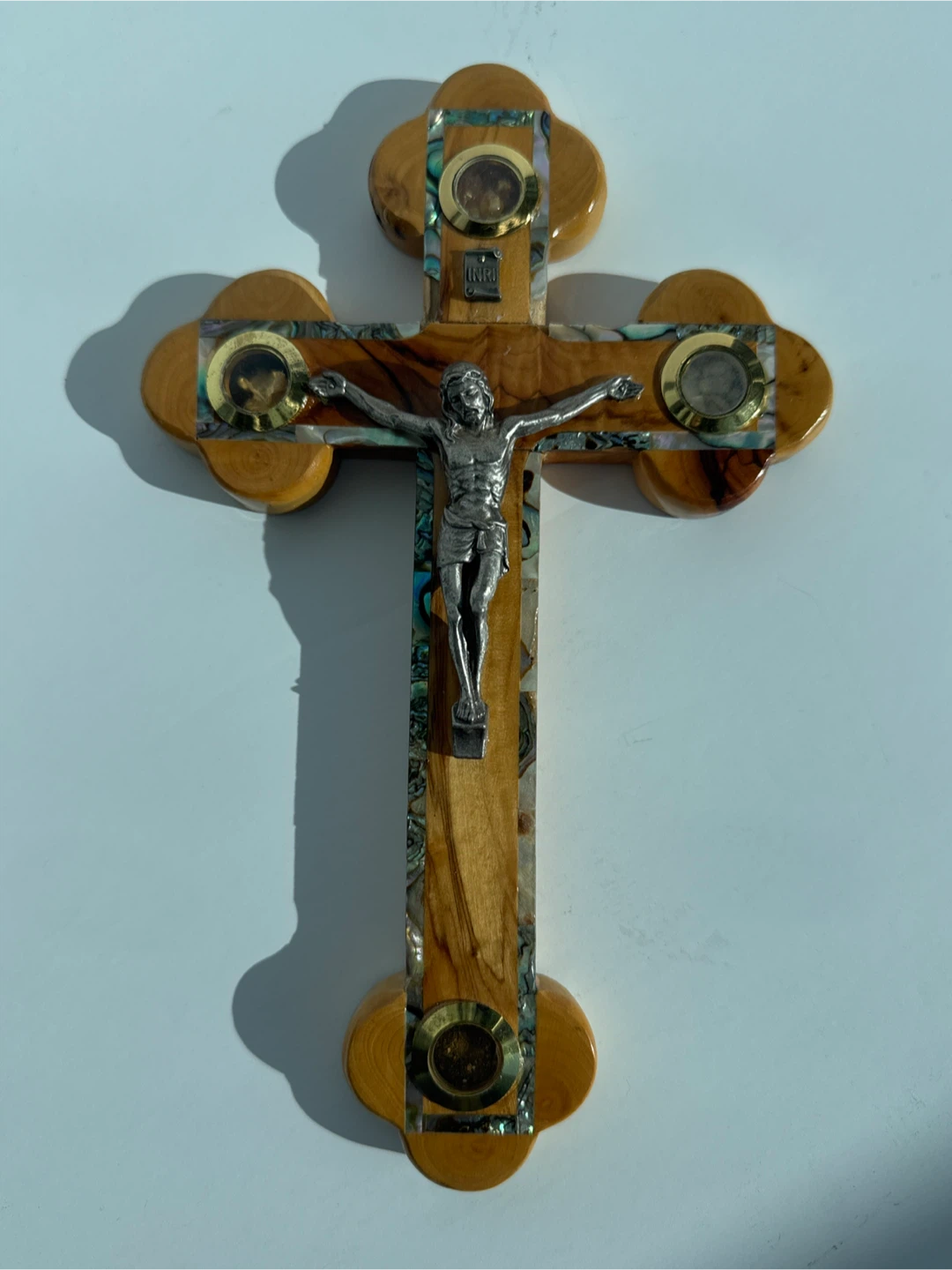 Wooden Crucifix with Relics and Abalone Inlay - photo 2