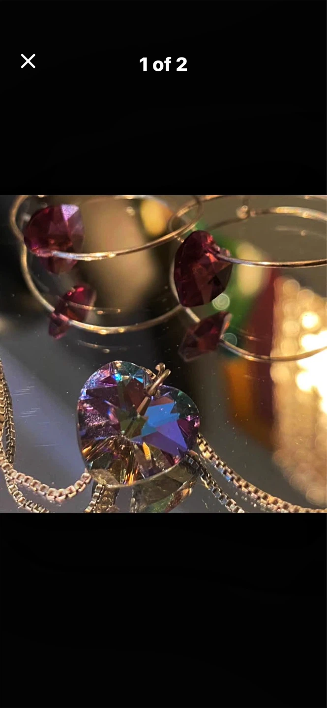 💜Swarovski Crystal Purple Heart Hoop Earrings $ Necklace Set