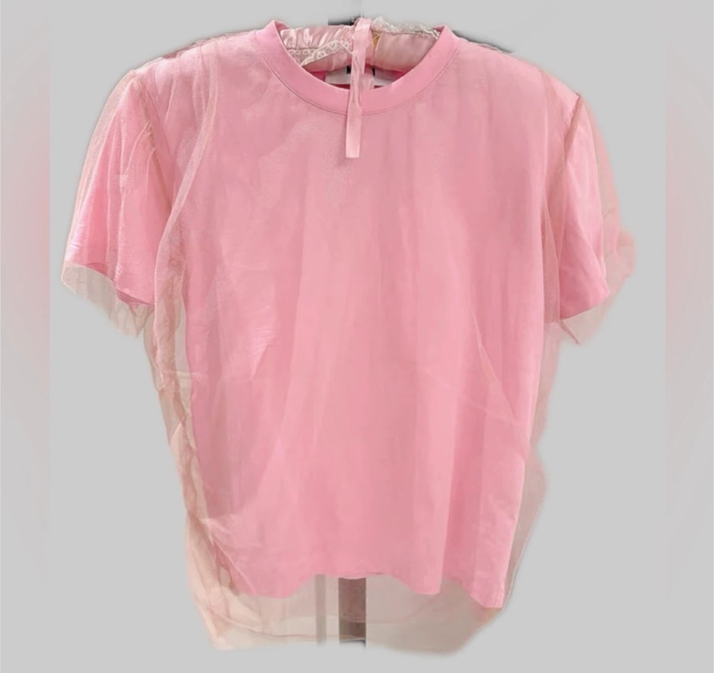 MSGM Pink Tulle Overlay T-Shirt