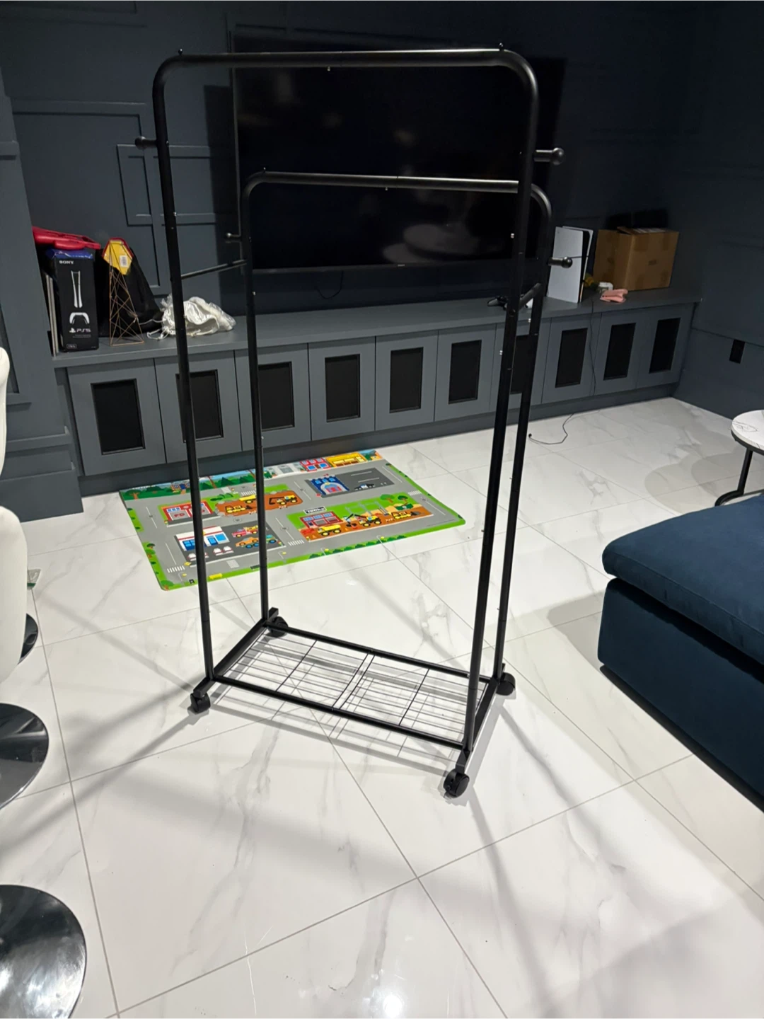 Black Metal Rolling Garment Rack with Shelf