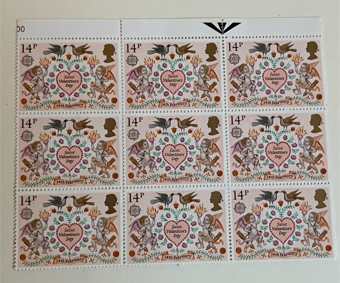 Sheet of 9 Valentine's Day UK Stamps