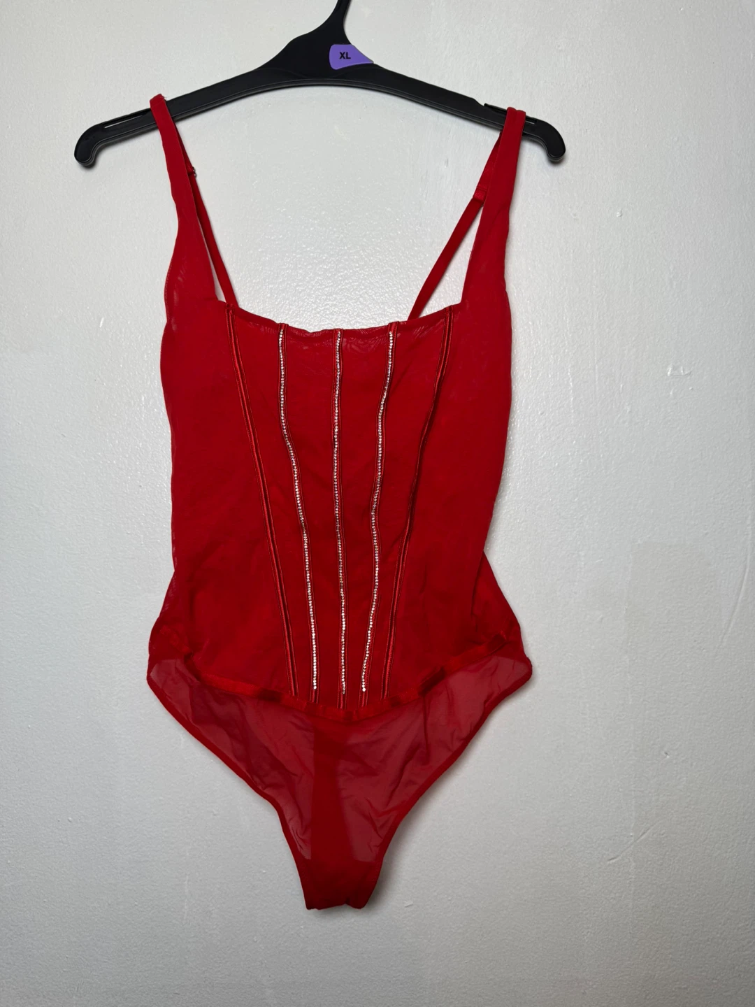 Audrey Red Sheer Corset Bodysuit